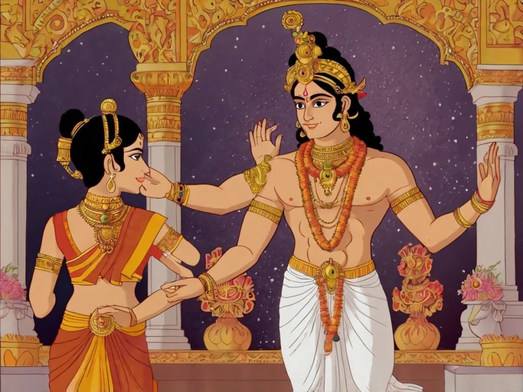 Arjuna assumed the guise of Brihannala, a eunuch who taught dance, music, and singing to Princess Uttara, the daughter of King Virata.